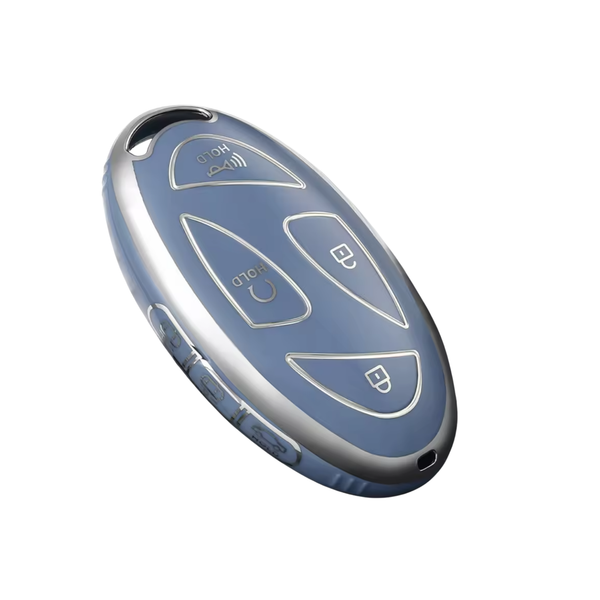 Zachte TPU Sleutelcover - Sleutelhoesje Geschikt voor Hyundai IONIQ 6 / Grand Prix / GN7 / Kona 5- Zilver met Blauw - Key Cover - Auto Accessoires