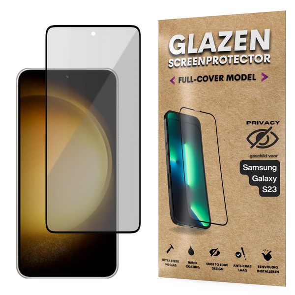 Privacy Screenprotector - Geschikt voor Samsung Galaxy S23 - Gehard Glas - Full Cover Tempered Privacy Glass - Case Friendly