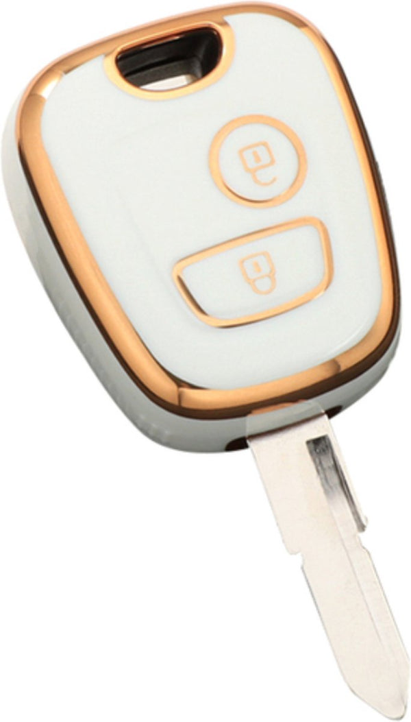 Zachte TPU Sleutelcover - Geschikt voor Toyota Aygo / Citroën C1 / Peugeot 107 - Wit Goud Metallic - Sleutel Hoesje Cover Geschikt voor Peugeot 107 / 107 / 206 / 207 / 306 / 307 / 406 / 407 - Randen Goud - Auto Accessoires