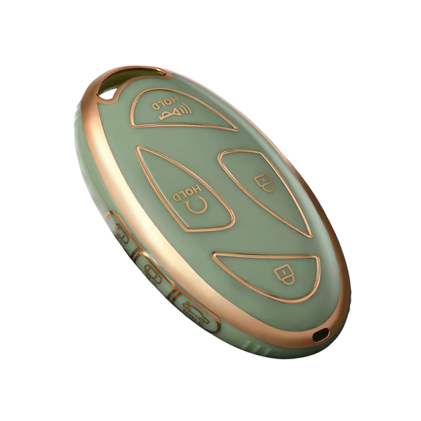 Zachte TPU Sleutelcover - Sleutelhoesje Geschikt voor Hyundai IONIQ 6 / Grand Prix / GN7 / Kona 5- Goud met Groen - Key Cover - Auto Accessoires
