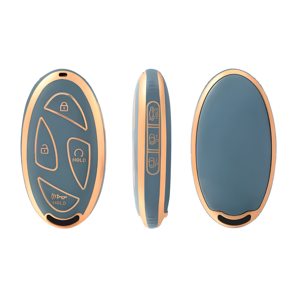 Zachte TPU Sleutelcover - Sleutelhoesje Geschikt voor Hyundai IONIQ 6 / Grand Prix / GN7 / Kona 5- Goud met Blauw - Key Cover - Auto Accessoires