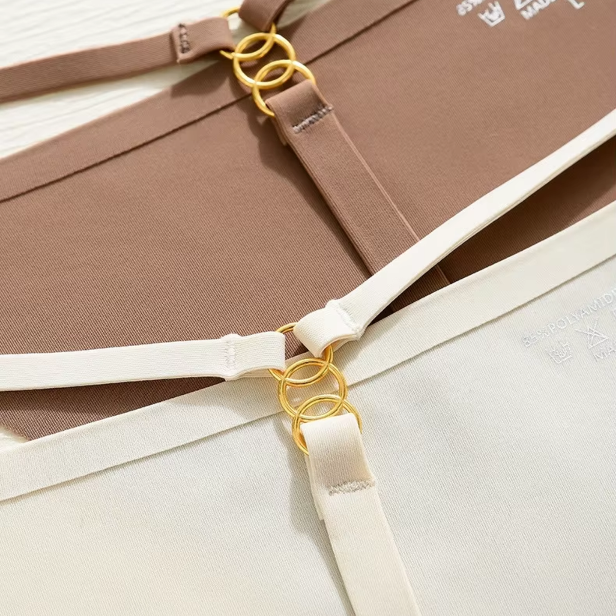 Dames Strings Naadloos - Neutrale Kleuren - Smalle Bandjes - Seamless Ondergoed - Lichtbruin / Wit / Lichtroze - Comfortabele en Sexy Lingerie - Brazilian / Slip / Onderbroek - Maat M