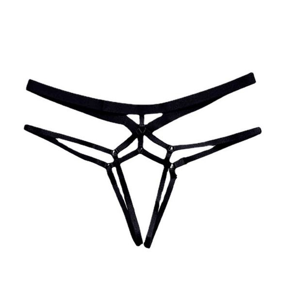 Sexy String Zonder Stof - Zwart - Transparant - Open Kruis - Bondage Riem - G-String Tuigje - Erotisch - Lingerie / Ondergoed - Maat XXL