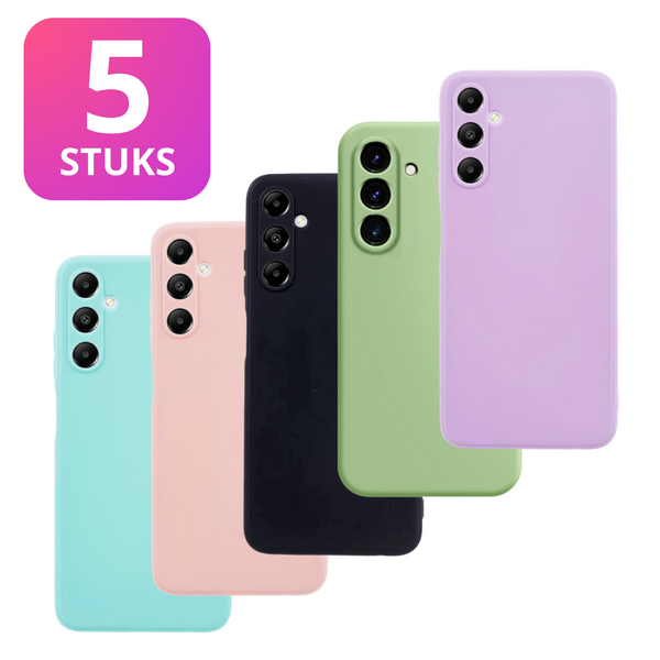 5 PACK - Hoesje Geschikt voor Samsung Galaxy S23 FE - 5x Siliconen Shock Proof Case - Zwart + 4 Kleuren - Stevige TPU Cover - Multipack Gemixte Kleuren
