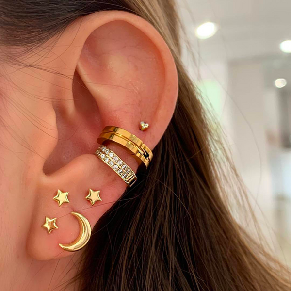 [OUT] Set van 7 - Oorbel en Fake Helix Goud - Maan en Sterren - Nep Piercing - Oorbellen Oorpiercing - Nep Helix - Ringetje Goud - Metaal