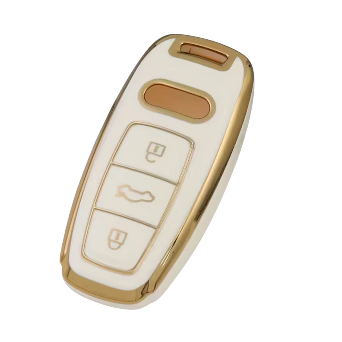 Zachte TPU Sleutelcover - Sleutelhoesje Geschikt voor Audi A3 / A4 / B9 / A6 / C8 / A7 / S7 / 4K / A8 / D5 / S8 / Q7 / Q8 / SQ8 / E-tron / 2018 / 2019 / 2020 / 2021 / 2022  - Wit met Goud - Key Cover - Auto Accessoires