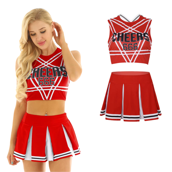 Sexy Cheerleader Kostuum - 2-delig Rood Verkleedpakje - Rokje & Korte Top Met Open Rug - Rollenspel / Cosplay - Lingerie Ondergoed voor Dames - Maat S