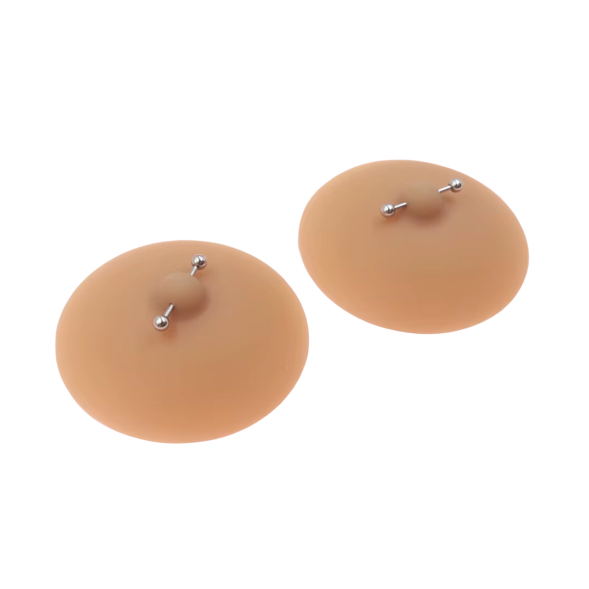 Fake Piercing Tepelcovers - Zilver - Stainless Steel - 2 Stuks - Bruin - Tepelpiercing / Nipplecover / Tepelcover / Tepelsticker - Nep Piercing - Verkleedaccessoires - 8,5 CM