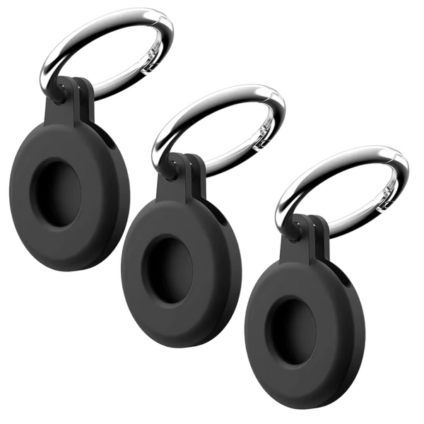 Sleutelhanger Geschikt voor Apple Airtag - 3 Pack - Tassenhanger / Kofferhanger - Zwart - Airtag Houder - Airtag Hanger - Case - Airtag Hoesje - Siliconen Houder