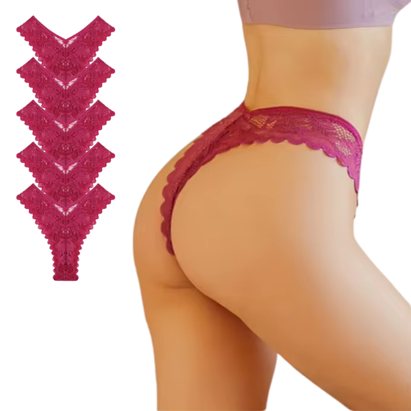 High Waist Dames String van Kant - 5 Pack - Rood - Vrouwen Lingerie / Onderbroek / Ondergoed Set - Maat XL