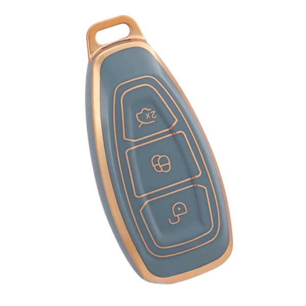 Zachte TPU Sleutelcover - Geschikt voor Ford Focus / Fiesta / Kuga / Fusion / Mondeo / Ecosport / ST - Blauw Goud Metallic - Sleutel Hoesje Cover - Randen Goud - Auto Accessoires