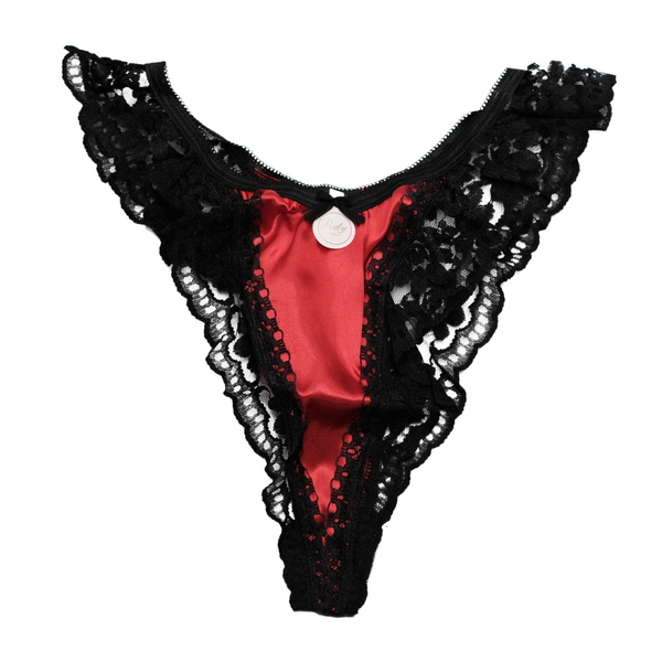 Elbrina Rode String met Zwart Kant – Verleidelijke Dames Lingerie – Sexy en Comfortabel Ondergoed – Maat M