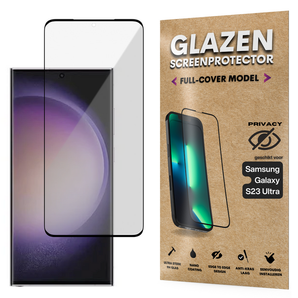 Privacy Screenprotector - Geschikt voor Samsung Galaxy S23 Ultra - Gehard Glas - Full Cover Tempered Privacy Glass - Case Friendly
