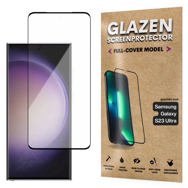 Screenprotector - Geschikt voor Samsung Galaxy S23 Ultra - Gehard Glas - Full Cover Tempered Glass - Case Friendly