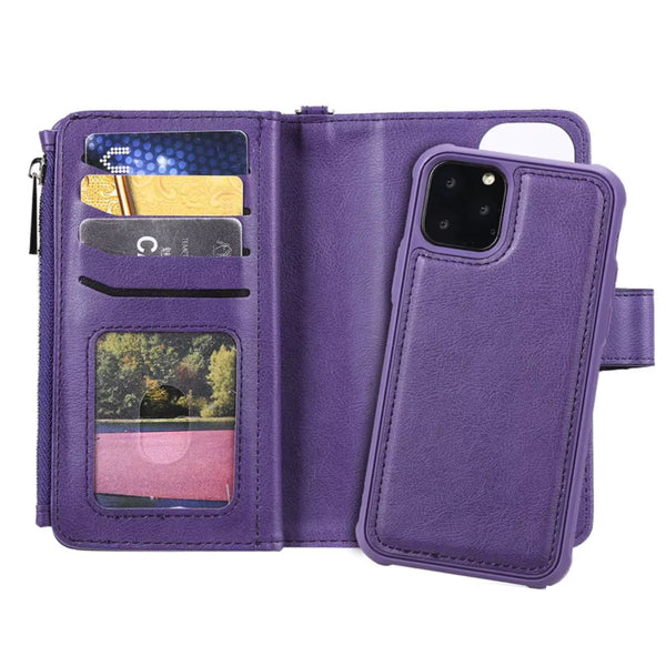 Portemonnee met Magnetisch Telefoonhoesje - Geschikt voor Samsung Galaxy A13 4G - Paars - Kunstleer - Schokbestendig - Verschillende vakjes - Met Ritssluiting - Met Draagkoord