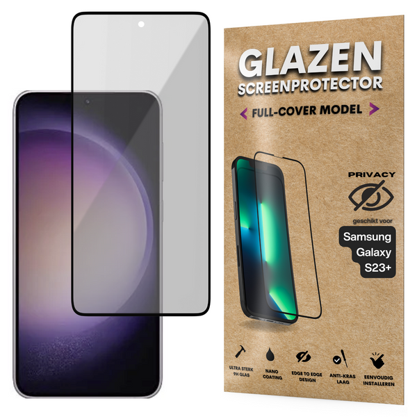 Privacy Screenprotector - Geschikt voor Samsung Galaxy S23+ - Gehard Glas - Full Cover Tempered Privacy Glass - Case Friendly