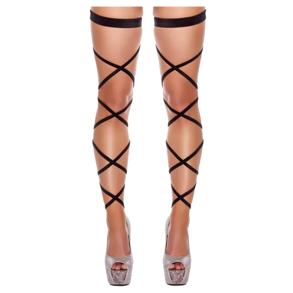 Sexy Wrap Kousen – Verleidelijke Stay-Up Stockings met Veters – One Size – Zwart – Luxe Erotische Lingerie - Veters Benen Hakken