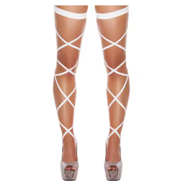 Sexy Wrap Kousen – Verleidelijke Stay-Up Stockings met Veters – One Size – Wit – Luxe Erotische Lingerie - Veters Benen Hakken