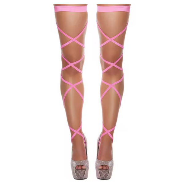 Sexy Wrap Kousen – Verleidelijke Stay-Up Stockings met Veters – One Size – Roze – Luxe Erotische Lingerie - Veters Benen Hakken
