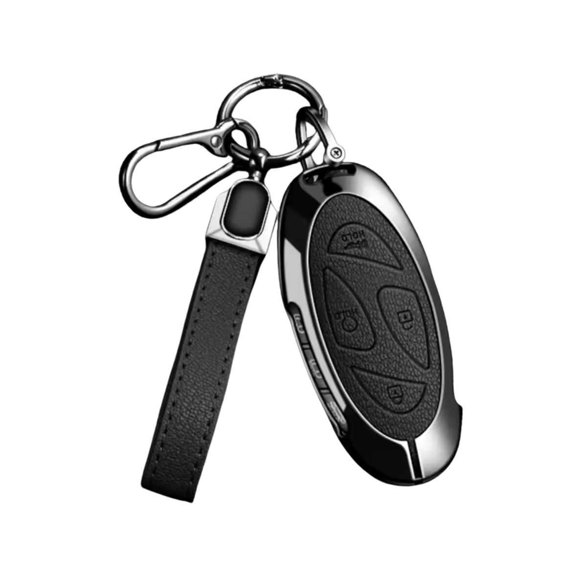 Kunstleren en Metalen Sleutelcover - Sleutelhoesje Geschikt voor Hyundai IONIQ 6 / Grand Prix / GN7 / Kona 5- Zwart - Key Cover met metalen en kunstleren Hanger - Auto Accessoires