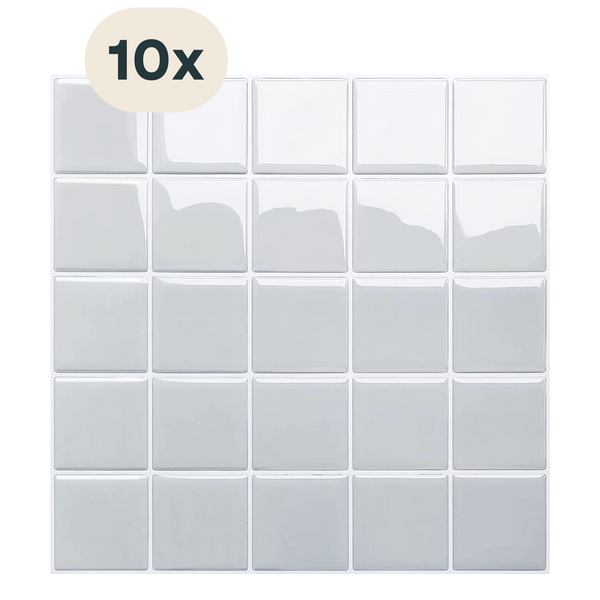 Solusia Zelfklevende Plaktegels - Grijs – 10 Luxe Plaktegels voor Wand – Waterdichte Wandpanelen voor Keuken, Badkamer en Toilet – 25,4 x 25,4 cm – Makkelijk aan te brengen - Tegeltjes Tegelstickers Mozaïek