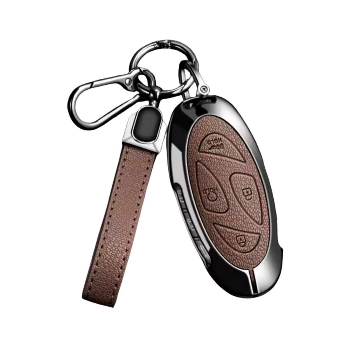 Kunstleren en Metalen Sleutelcover - Sleutelhoesje Geschikt voor Hyundai IONIQ 6 / Grand Prix / GN7 / Kona 5- Bruin - Key Cover met metalen en kunstleren Hanger - Auto Accessoires