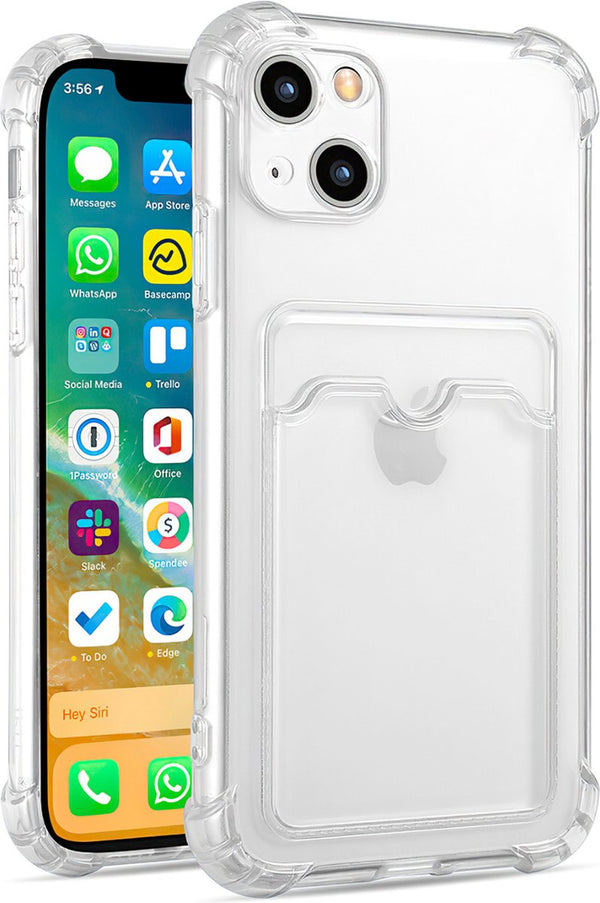 Transparant Hoesje met Kaarthouder - Geschikt voor Apple iPhone 14 Plus - Doorzichtige Shockproof Case met Pasjeshouder - TPU Hoes met Vakje voor Pasje - Card Case