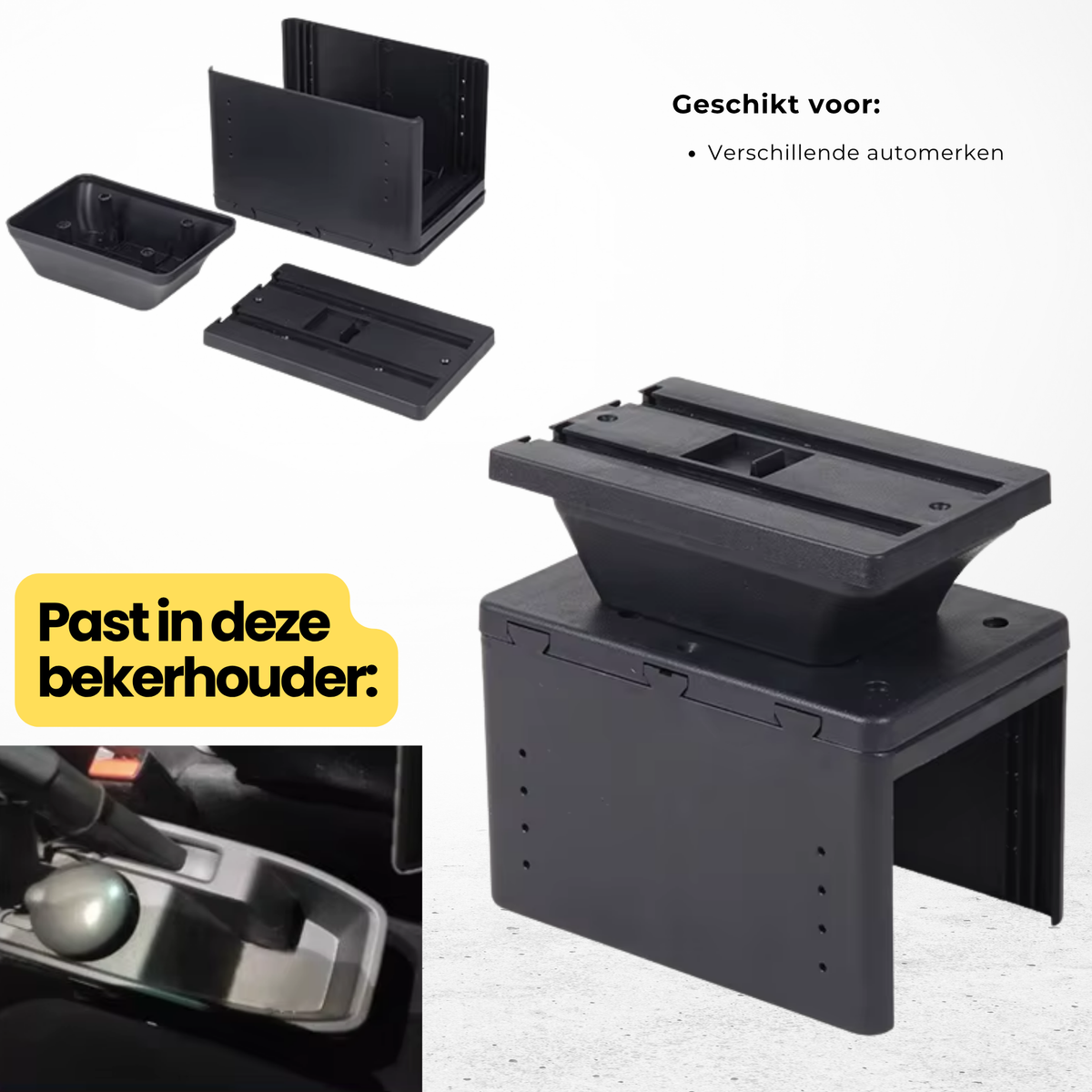 Multifunctionele Armsteun Universeel - Geschikt voor Verschillende Automerken - 1 USBC & 2 USB Aansluitingen - Opbergvakken - Armleuning - Middenconsole - Bekerhouder