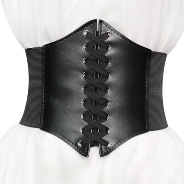 Sexy Vrouwen Corset - Elastisch - Body Shapewear - Kunst Lederen Korset met Veters - Hoge Taille Design - Dames Korset - Zwart - One Size
