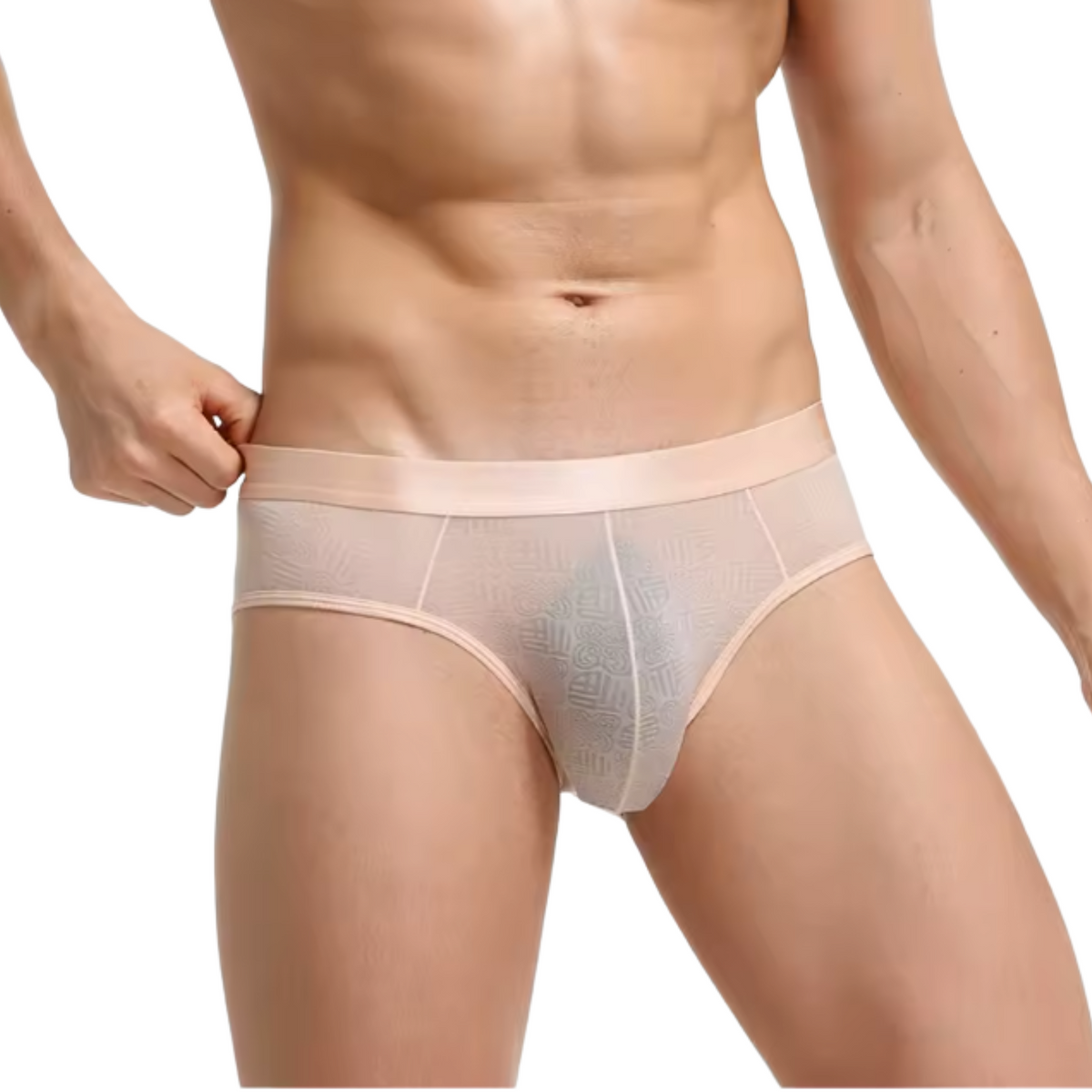 Heren Slip Transparant  - Slip Doorzichtig Lichtroze / Nude - Sexy Mesh Design - Mannen Onderbroek - Lingerie Voor Mannen - Ondergoed Maat XXL