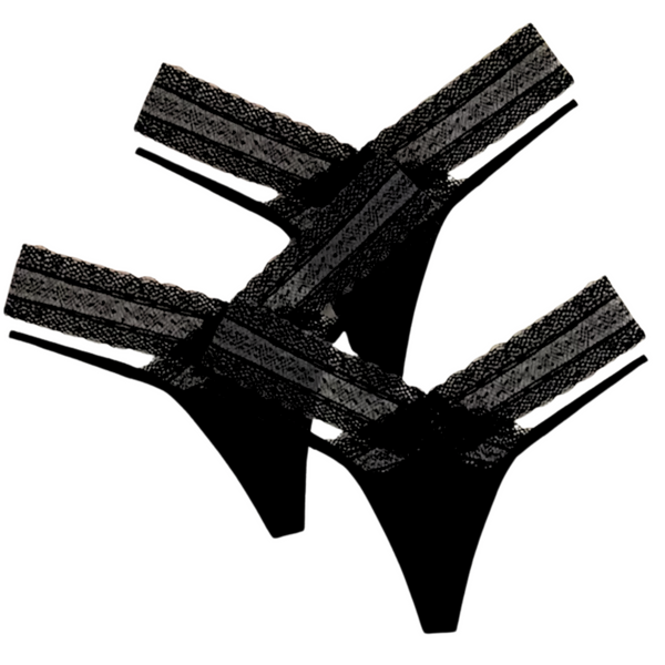 [EOL] 3 Pack - Sexy Dames String met Kant - Zwart - High Waist Slip - Vrouwen Lingerie / Ondergoed - Maat XL
