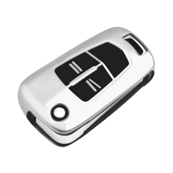 Zachte TPU Sleutelcover - Geschikt voor Opel Astra J / Corsa D / Insignia / Vectra / Zafira - Zilver Glossy - Sleutel Hoesje Cover - Auto Accessoires