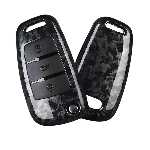 Premium Sleutelcover - Gloss Gestreepte Carbon Look - Sleutelhoesje Geschikt voor Audi A1 / A3 / A5 / A6 / Q3 / Q5 / S3 / S5 / RS - Key Cover - Auto Accessoires zwart/grijs