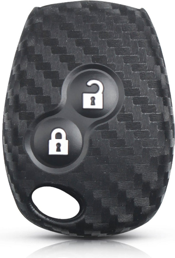 Zachte Carbon Sleutelcover met Knoppen - Sleutelhoesje Geschikt voor Renault Clio / Twingo / Modus / Kangoo / Laguna / Dacia Logan / Duster / Sandero - Siliconen Materiaal - Sleutel Hoesje Cover - Auto Accessoires