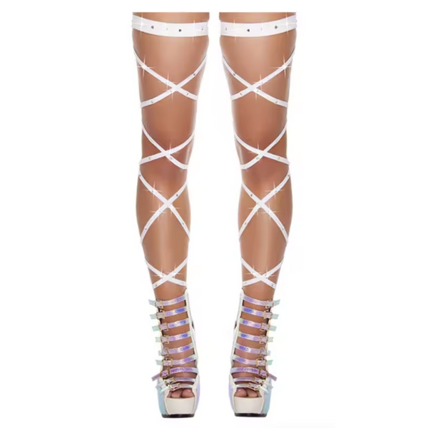 Sexy Wrap Kousen – Verleidelijke Stay-Up Stockings met Veters – One Size – Wit met Steentjes – Luxe Erotische Lingerie - Veters Benen Hakken