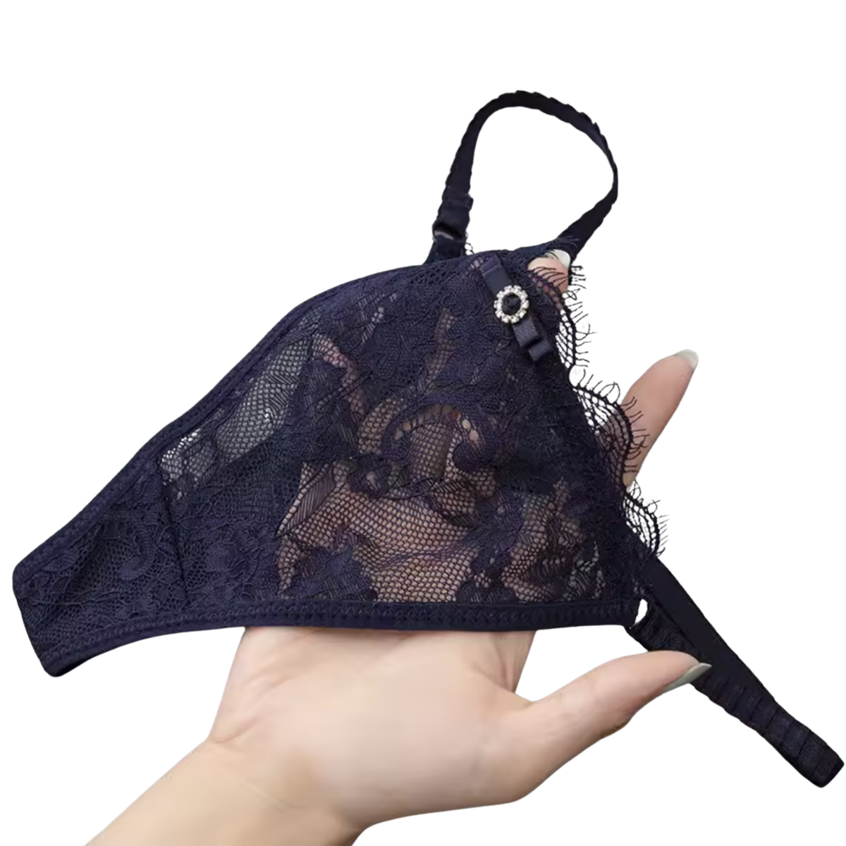 Sexy Kanten String – Beige - Lingerie met Kant, Strikje en Steentje – Verleidelijk en Comfortabel Dames Ondergoed - Slip / Onderbroek Voor Vrouwen - One Size