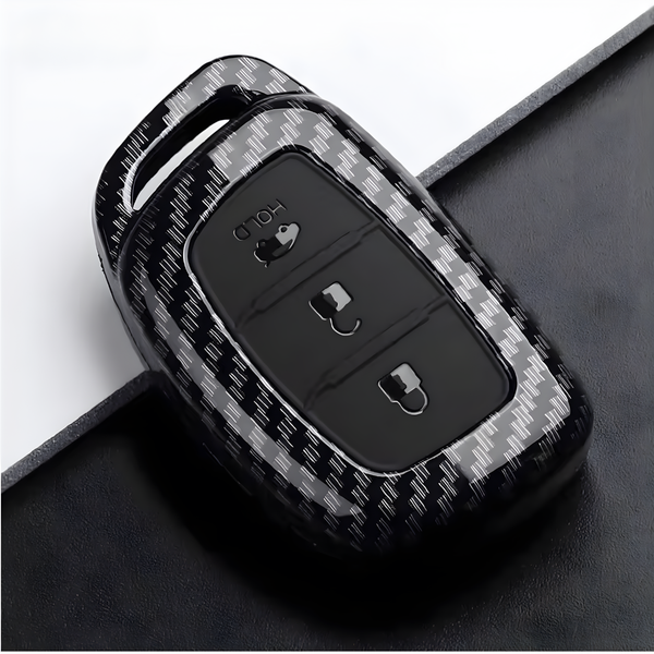 Carbon Look Sleutelcover - Sleutelhoesje met Siliconen Knoppen Geschikt voor Hyundai IX25 / IX35 / IX45 / I10 / I20 / I30 / HB20 / Elantra / Solaris / Sonata / Santa Fe / Sport Tucson - Zwart Carbon Look - Key Cover - Auto Accessoires