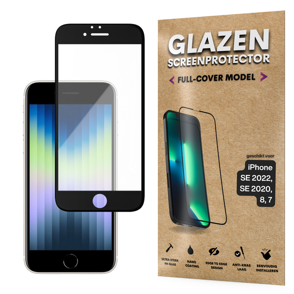 Screenprotector - Geschikt voor iPhone 7 / 8 / SE 2020 - Gehard Glas - Full Cover Tempered Glass - Case Friendly