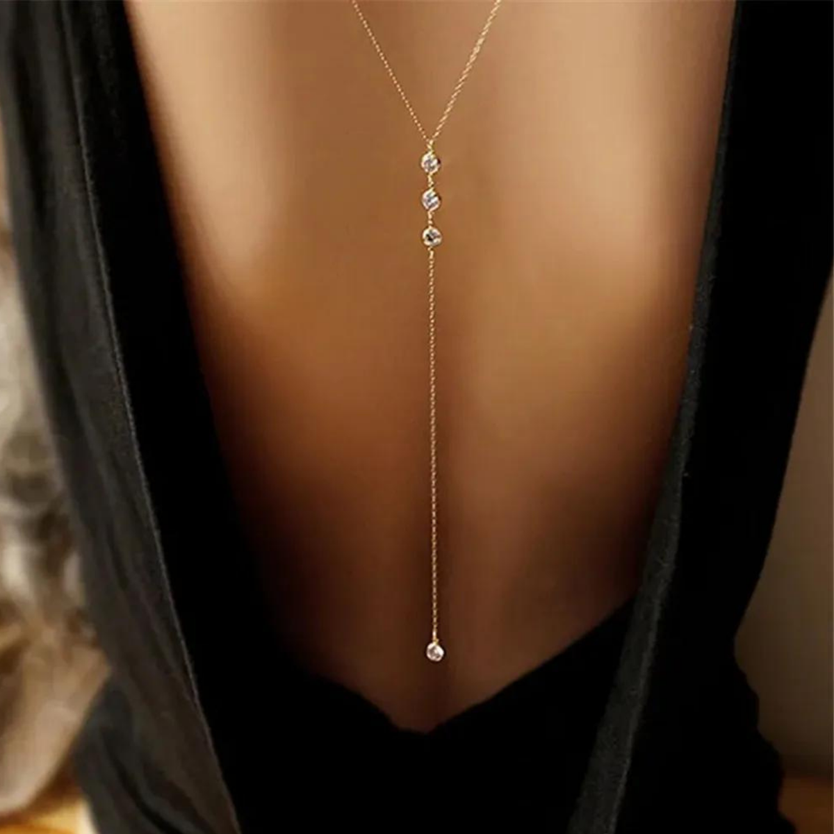Rugketting - Goudkleurig met Steentjes - Back Chain Goud - Zomerse Ketting - Rug Ketting Dames