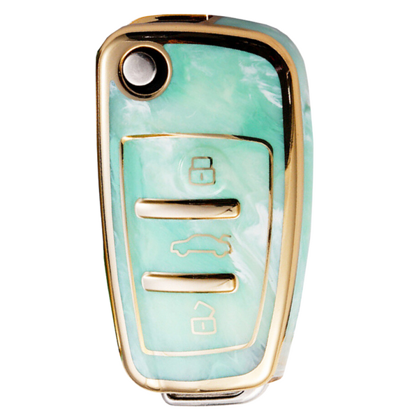 Zachte TPU Sleutelcover - Sleutelhoesje Geschikt voor Audi A1 / A3 / A5 / A6 / Q3 / Q5 / S3 / S5 / RS - Marmer Groen Goud - Sleutel Hoesje Cover - Auto Accessoires