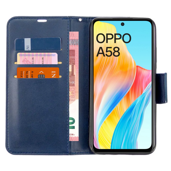 [EOL] Hoesje Blauw - Geschikt voor OPPO A58 - Portemonnee Book Case - Boekje Met Kaarthouder / Pasjeshouder en Magneetsluiting - Booklet - Wallet Beschermhoes - Telefoonhoesje