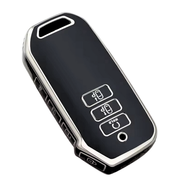 Zachte TPU Sleutelcover - Sleutelhoesje Geschikt voor Kia Sportage NQ5 / Niro / Sorento MQ4 / EV6 / Seltos - Stevige Flexibele Sleutel Cover - Zwart met Zilver - Auto Accessoires