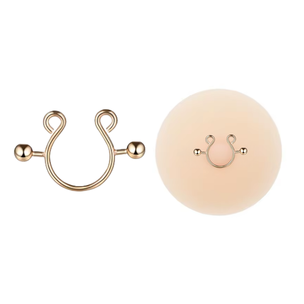 Fake Tepel Piercing - Roségoud - Stainless Steel - 1 Stuk - Neuspiercing / Tepelpiercing / Tepelklem - Neusring / Tepelring - Nep Septum Ring Piercing - Verkleedaccessoires - 15 mm