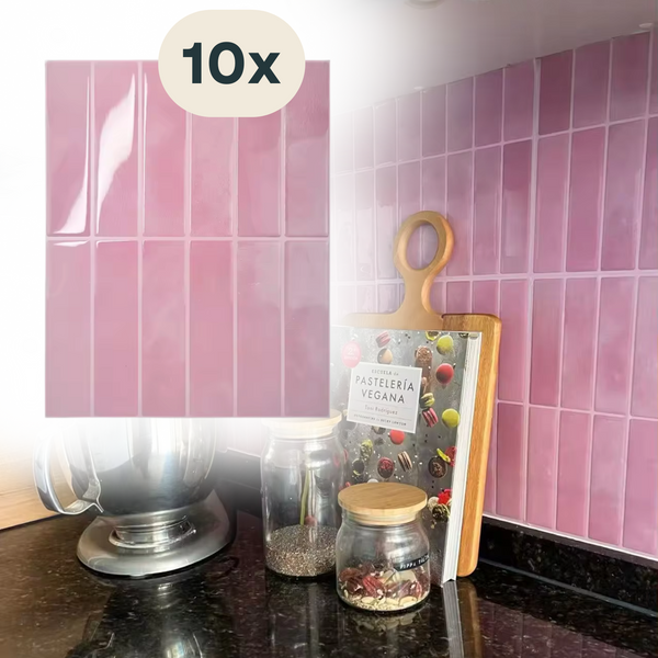 Solusia Zelfklevende Plaktegels - Roze – 10 Luxe Plaktegels voor Wand – Waterdichte Wandpanelen voor Keuken, Badkamer en Toilet – 25,4 x 20 cm – Makkelijk aan te brengen - Tegeltjes Tegelstickers
