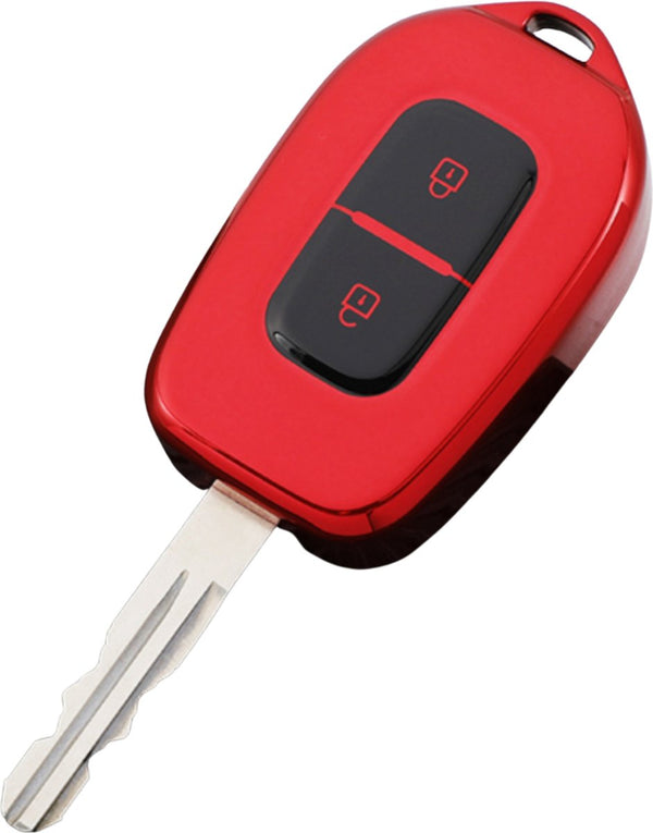 Zachte TPU Sleutelcover - Geschikt voor Renault / Dacia - Metallic Rood - Sleutelhoesje Geschikt voor Renault Clio / Captur / Laguna / Scenic / Duster / Logan / Sandero - Flexibele Sleutel Cover - Sleutel Hoesje - Auto Accessoires