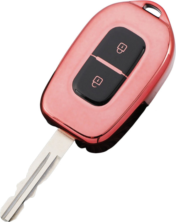 Zachte TPU Sleutelcover - Geschikt voor Renault / Dacia - Metallic Roze - Sleutelhoesje Geschikt voor Renault Clio / Captur / Laguna / Scenic / Duster / Logan / Sandero - Flexibele Sleutel Cover - Sleutel Hoesje - Auto Accessoires