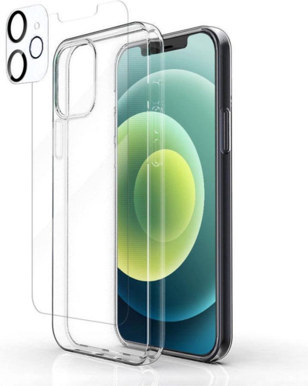 3 in 1 Set Geschikt voor iPhone 11 - Transparant Hoesje + Screenprotector + Cameraprotector - Doorzichtige Shockproof TPU Case - Tempered Glass Screen Protector - Glazen Camerabeschermer - Set van 3 Delen