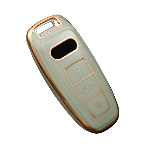 Zachte TPU Sleutelcover - Sleutelhoesje Geschikt voor Audi A3 / A4 / B9 / A6 / C8 / A7 / S7 / 4K / A8 / D5 / S8 / Q7 / Q8 / SQ8 / E-tron / 2018 / 2019 / 2020 / 2021 / 2022  - Groen met Goud - Key Cover - Auto Accessoires