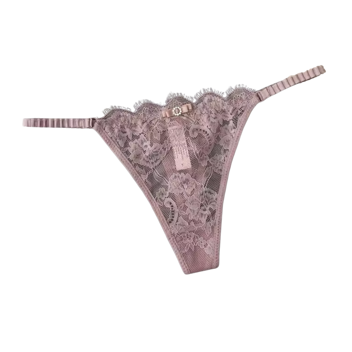 Sexy Kanten String – Bruin - Lingerie met Kant, Strikje en Steentje – Verleidelijk en Comfortabel Dames Ondergoed - Slip / Onderbroek Voor Vrouwen - One Size