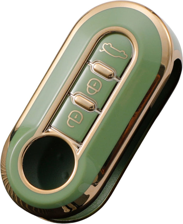 Zachte TPU Sleutelcover - Sleutelhoesje Geschikt voor Fiat 500 / 500L / 500X / 500C / Abarth / Panda / Punto / Stilo - Groen met Goud Metallic - Sleutel Hoesje Cover - Auto Accessoires